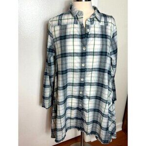NWT TULIP Brand Mimi Button Relaxed Plaid Tunic Lagenlook Women’s S Black White